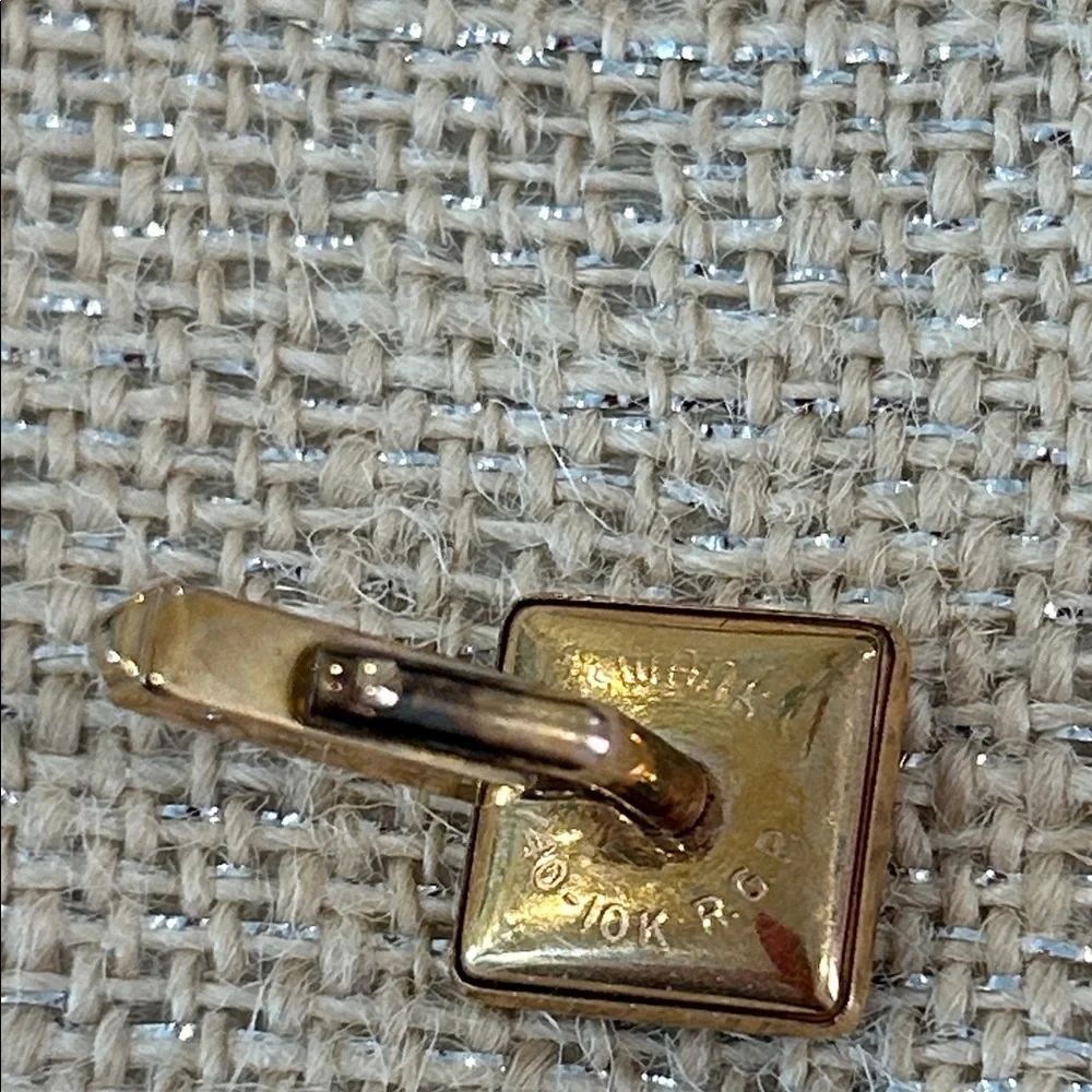 Vintage SWANK Square Gold Tone and Ruby Red Glass Cufflinks, 10K R.G.P.